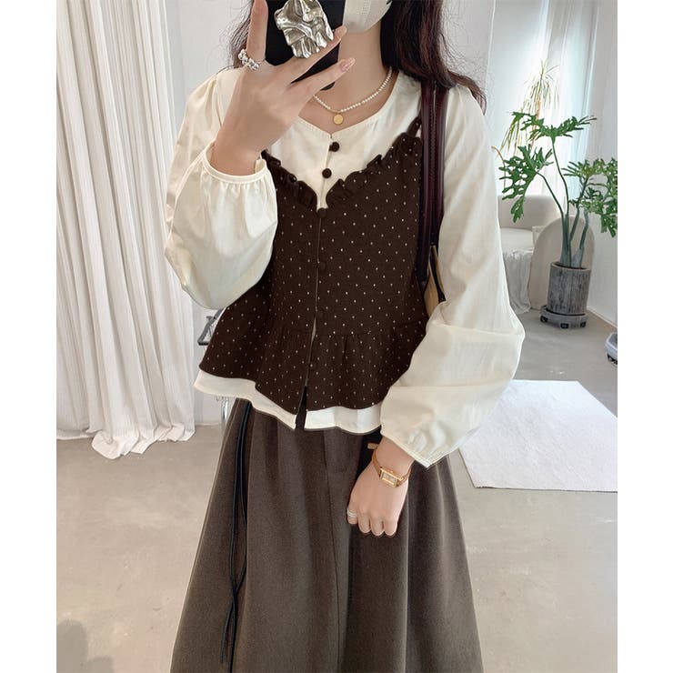 ノーカラーブラウスレディースおしゃれ 重ね着風トップス 前開きシャツ体型カバーフ… | SUNSHINE CLOSET | 詳細画像9 