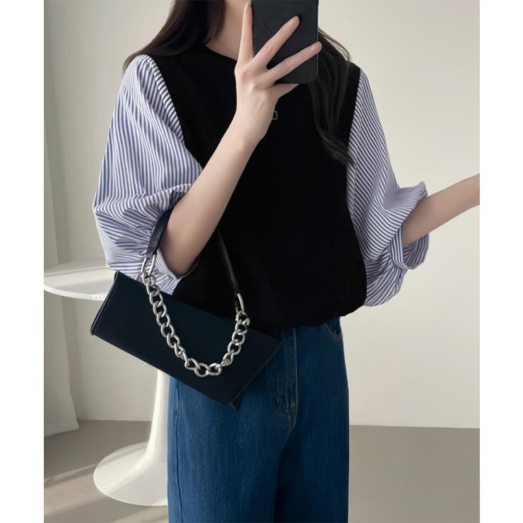 レディース大人カジュアル 韓国風チェック柄袖ドッキングブラウス ボリュームスリー… | SUNSHINE CLOSET | 詳細画像17 