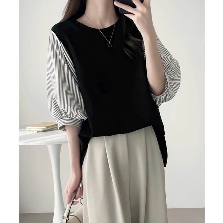 レディース大人カジュアル 韓国風チェック柄袖ドッキングブラウス ボリュームスリー… | SUNSHINE CLOSET | 詳細画像21 