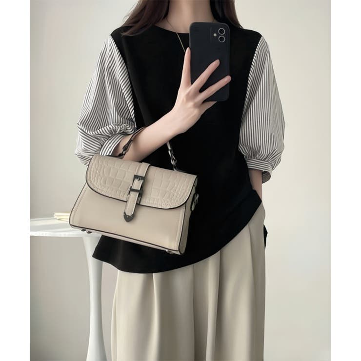 レディース大人カジュアル 韓国風チェック柄袖ドッキングブラウス ボリュームスリー… | SUNSHINE CLOSET | 詳細画像6 