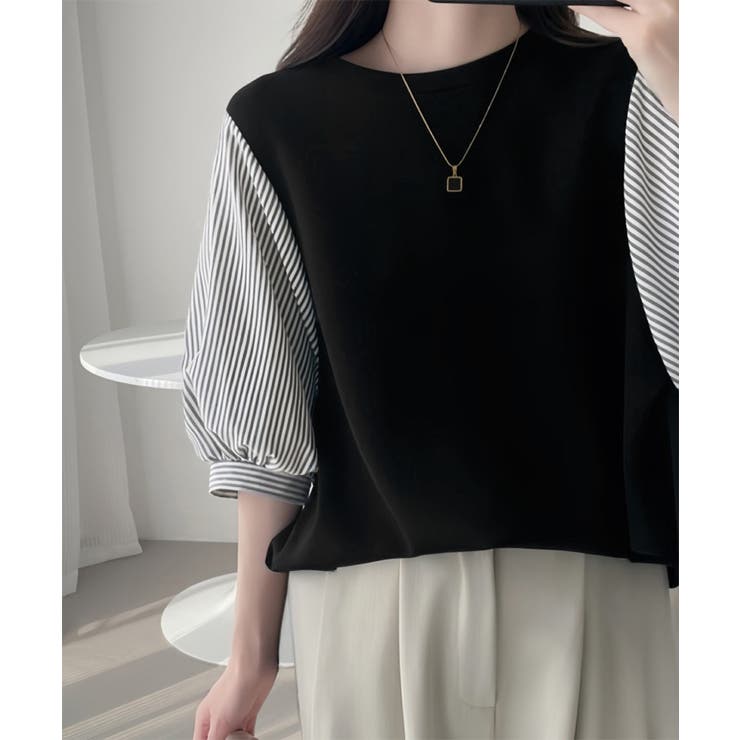 レディース大人カジュアル 韓国風チェック柄袖ドッキングブラウス ボリュームスリー… | SUNSHINE CLOSET | 詳細画像7 