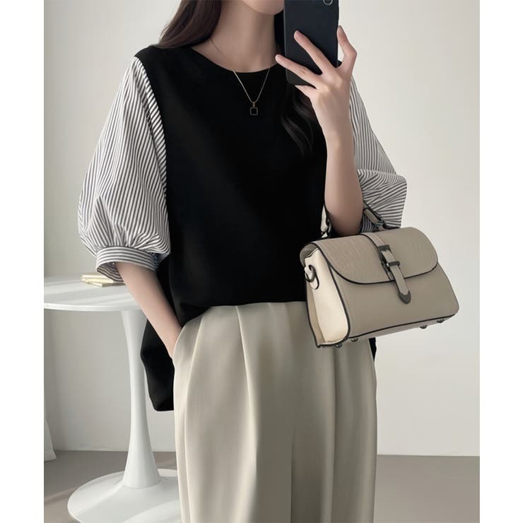 レディース大人カジュアル 韓国風チェック柄袖ドッキングブラウス ボリュームスリー… | SUNSHINE CLOSET | 詳細画像9 