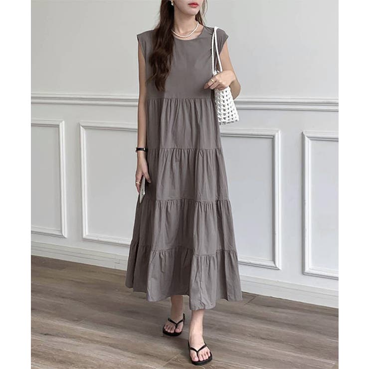 涼感フレアワンピース 体型カバー ギャザーノーカラー無地Aラインワンピ | SUNSHINE CLOSET | 詳細画像12 