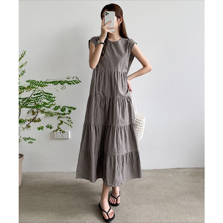 涼感フレアワンピース 体型カバー ギャザーノーカラー無地Aラインワンピ | SUNSHINE CLOSET | 詳細画像14 