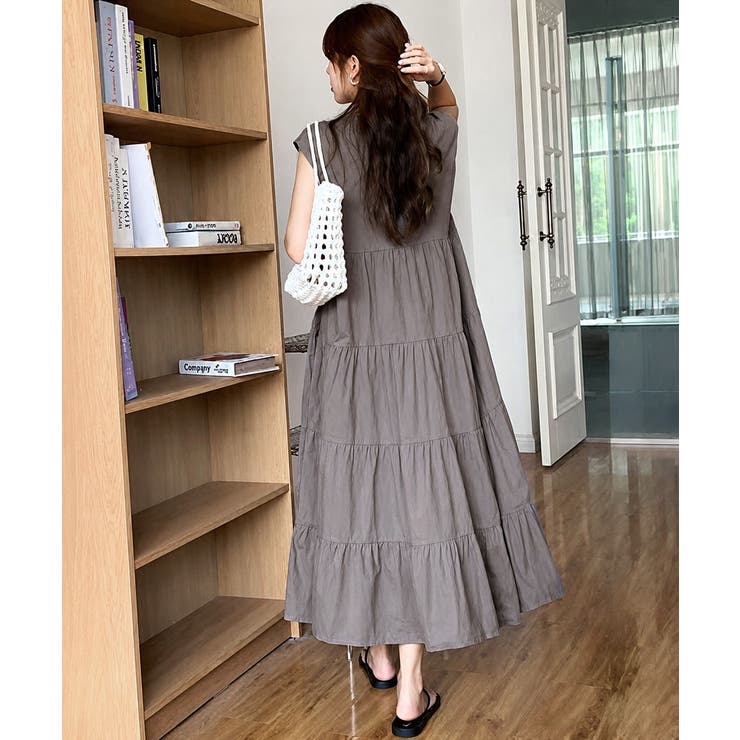 涼感フレアワンピース 体型カバー ギャザーノーカラー無地Aラインワンピ | SUNSHINE CLOSET | 詳細画像15 