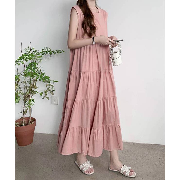 涼感フレアワンピース 体型カバー ギャザーノーカラー無地Aラインワンピ | SUNSHINE CLOSET | 詳細画像16 