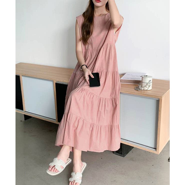 涼感フレアワンピース 体型カバー ギャザーノーカラー無地Aラインワンピ | SUNSHINE CLOSET | 詳細画像17 