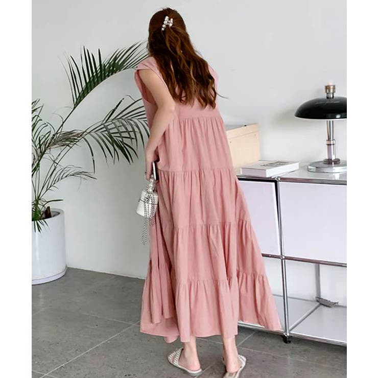 涼感フレアワンピース 体型カバー ギャザーノーカラー無地Aラインワンピ | SUNSHINE CLOSET | 詳細画像18 