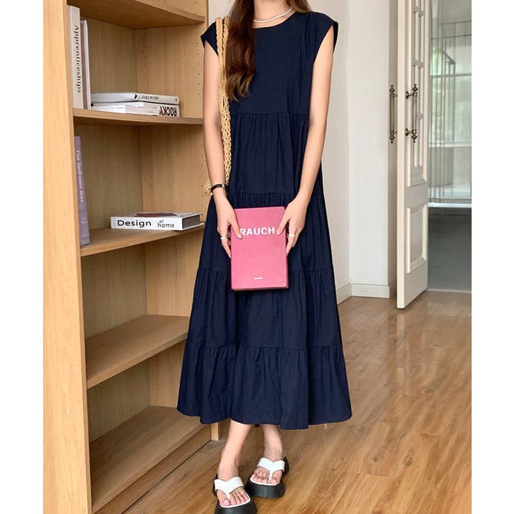 涼感フレアワンピース 体型カバー ギャザーノーカラー無地Aラインワンピ | SUNSHINE CLOSET | 詳細画像4 