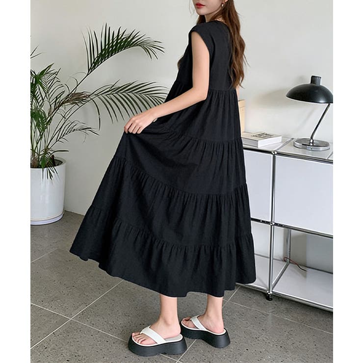 涼感フレアワンピース 体型カバー ギャザーノーカラー無地Aラインワンピ | SUNSHINE CLOSET | 詳細画像7 