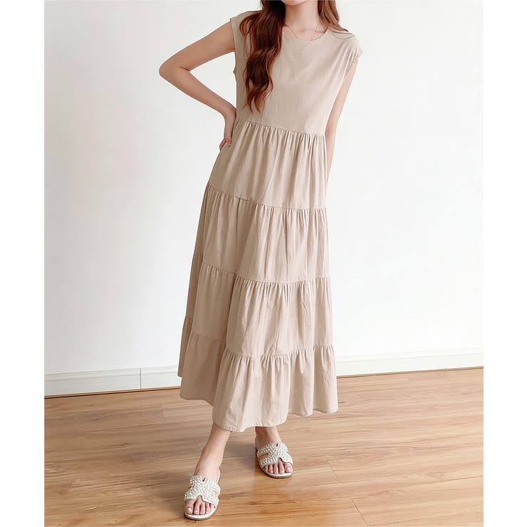 涼感フレアワンピース 体型カバー ギャザーノーカラー無地Aラインワンピ | SUNSHINE CLOSET | 詳細画像8 