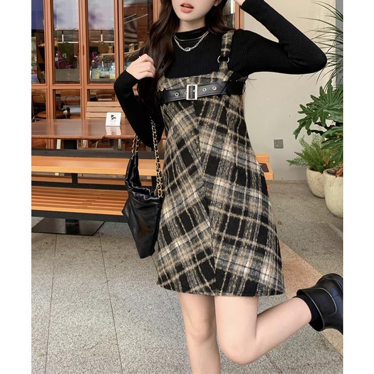 チェック柄サスペンダーワンピースベルト付 | SUNSHINE CLOSET | 詳細画像12 