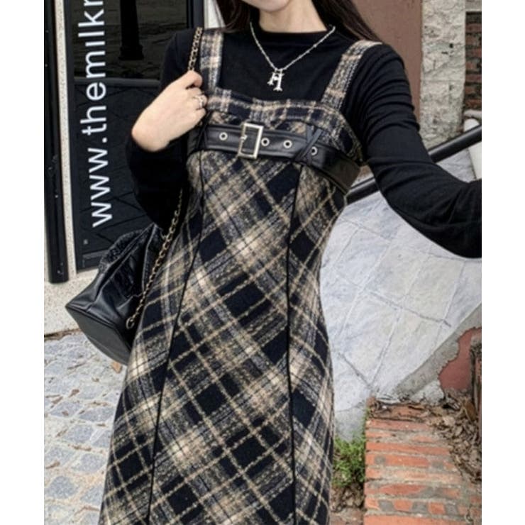 チェック柄サスペンダーワンピースベルト付 | SUNSHINE CLOSET | 詳細画像17 