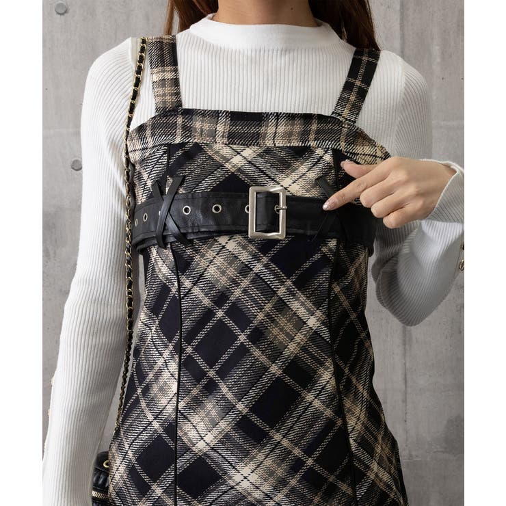 チェック柄サスペンダーワンピースベルト付 | SUNSHINE CLOSET | 詳細画像19 