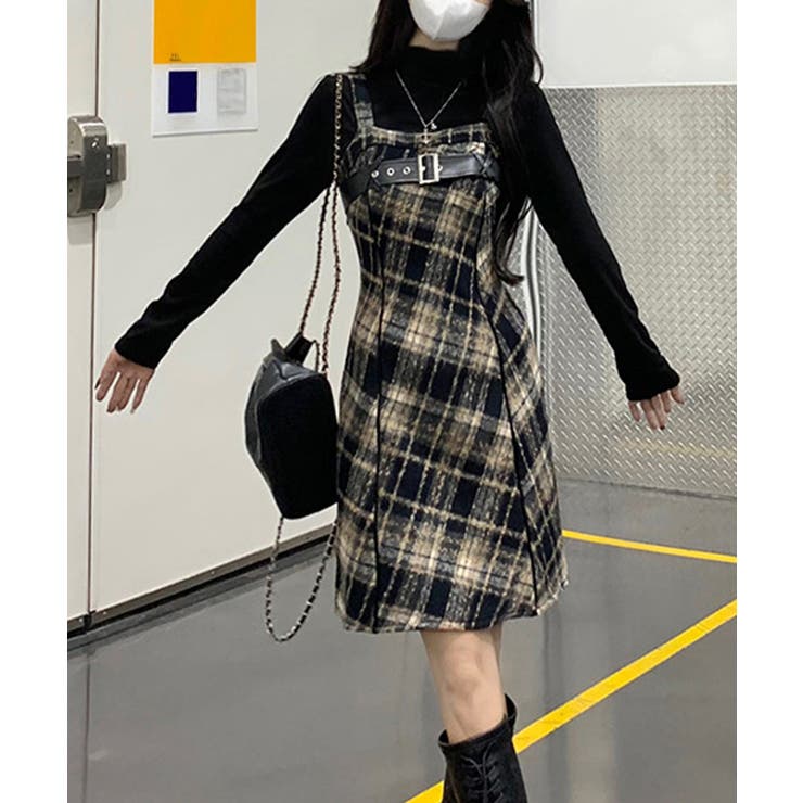 チェック柄サスペンダーワンピースベルト付 | SUNSHINE CLOSET | 詳細画像2 