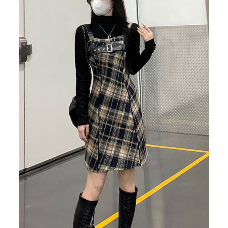 チェック柄サスペンダーワンピースベルト付 | SUNSHINE CLOSET | 詳細画像3 
