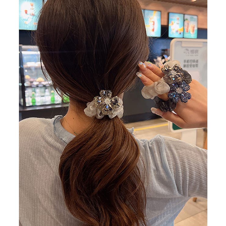 華やかな大ぶりオーガンジー髪飾り シアー素材ヘアアクセサリー韓国風ラインストーン… | SUNSHINE CLOSET | 詳細画像1 