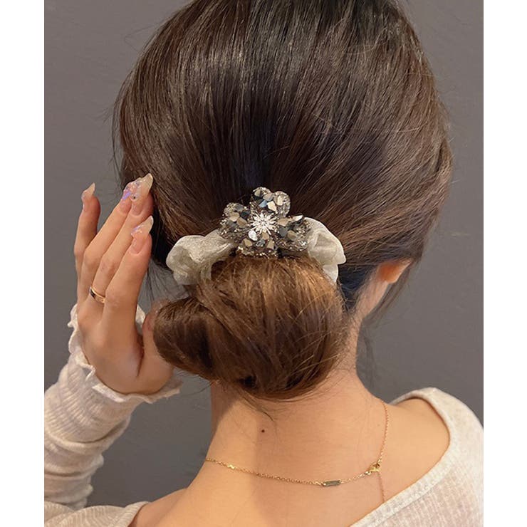 華やかな大ぶりオーガンジー髪飾り シアー素材ヘアアクセサリー韓国風ラインストーン… | SUNSHINE CLOSET | 詳細画像3 