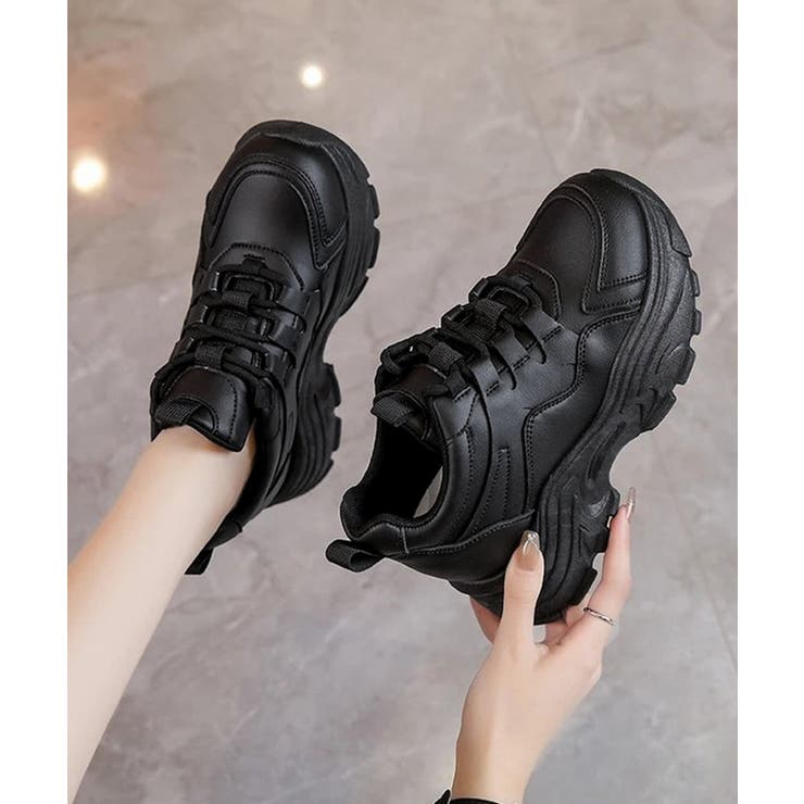 歩きやすい 痛くないダッドシューズ ローカットボリュームスニーカー白黒 | SUNSHINE CLOSET | 詳細画像1 
