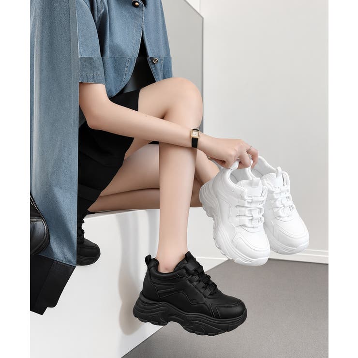 歩きやすい 痛くないダッドシューズ ローカットボリュームスニーカー白黒 | SUNSHINE CLOSET | 詳細画像14 