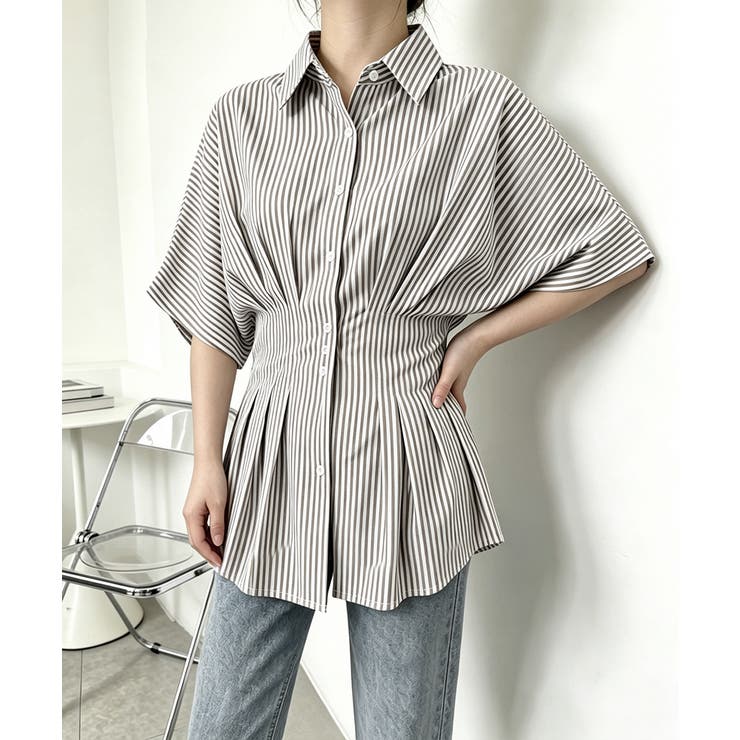 半袖シャツレディース ウエストシェイプトップス 大人可愛いチュニックシャツ | SUNSHINE CLOSET | 詳細画像1 