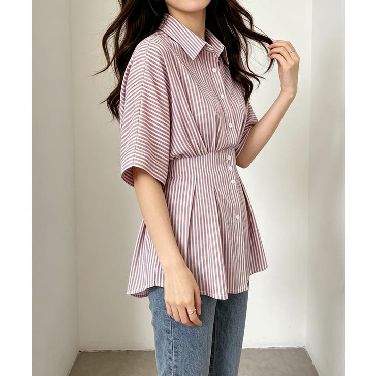 半袖シャツレディース ウエストシェイプトップス 大人可愛いチュニックシャツ | SUNSHINE CLOSET | 詳細画像14 
