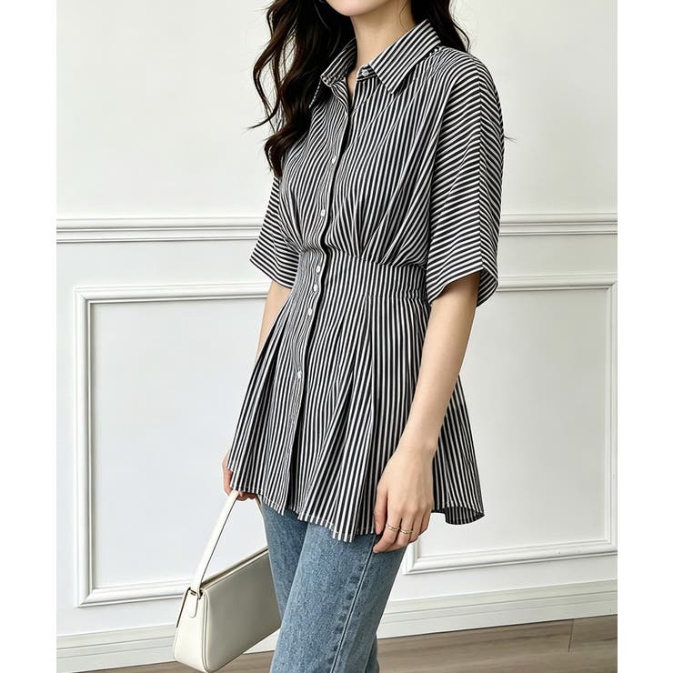 半袖シャツレディース ウエストシェイプトップス 大人可愛いチュニックシャツ | SUNSHINE CLOSET | 詳細画像3 