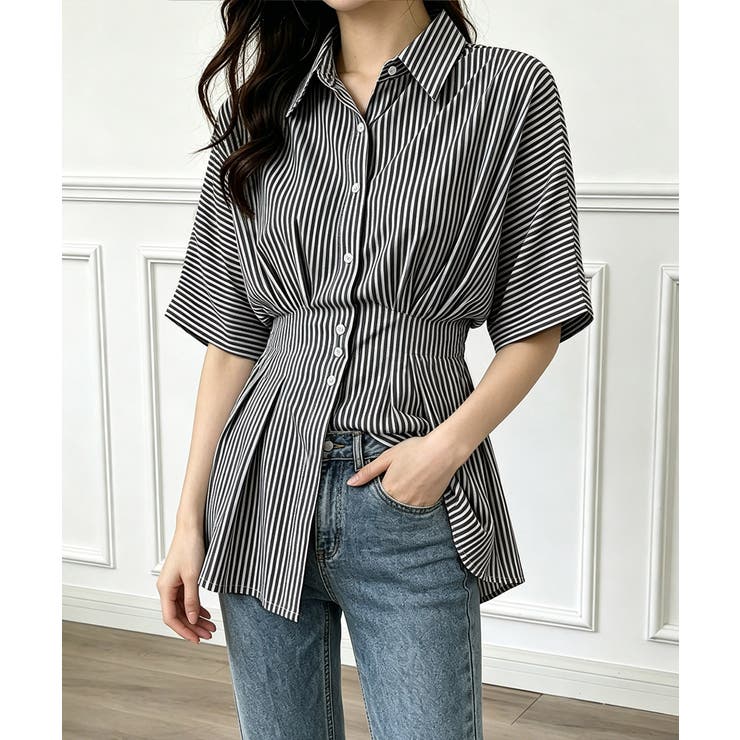 半袖シャツレディース ウエストシェイプトップス 大人可愛いチュニックシャツ | SUNSHINE CLOSET | 詳細画像4 