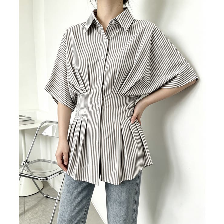 半袖シャツレディース ウエストシェイプトップス 大人可愛いチュニックシャツ | SUNSHINE CLOSET | 詳細画像5 