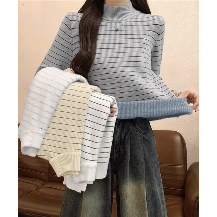 裏微起毛ニットトップスボーダーニット厚手 | SUNSHINE CLOSET | 詳細画像14 