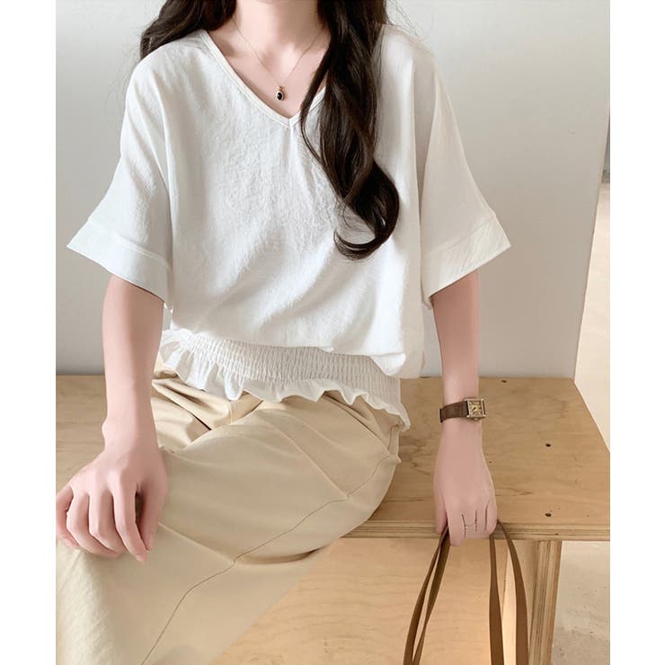 韓国風綺麗め裾フリルブラウス フレンチスリーブトップスレディース ウエストマーク… | SUNSHINE CLOSET | 詳細画像14 