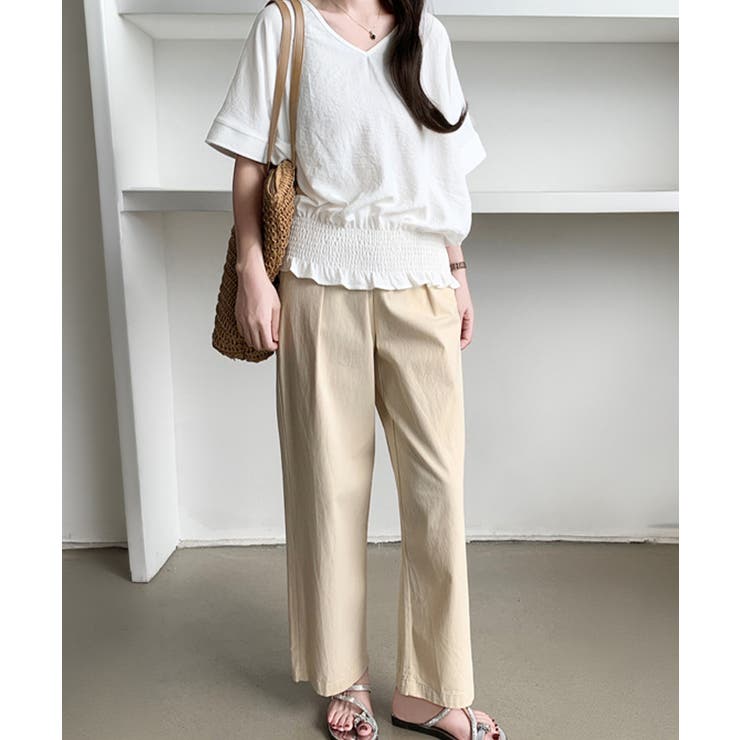 韓国風綺麗め裾フリルブラウス フレンチスリーブトップスレディース ウエストマーク… | SUNSHINE CLOSET | 詳細画像16 