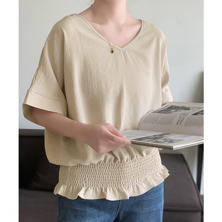 韓国風綺麗め裾フリルブラウス フレンチスリーブトップスレディース ウエストマーク… | SUNSHINE CLOSET | 詳細画像17 
