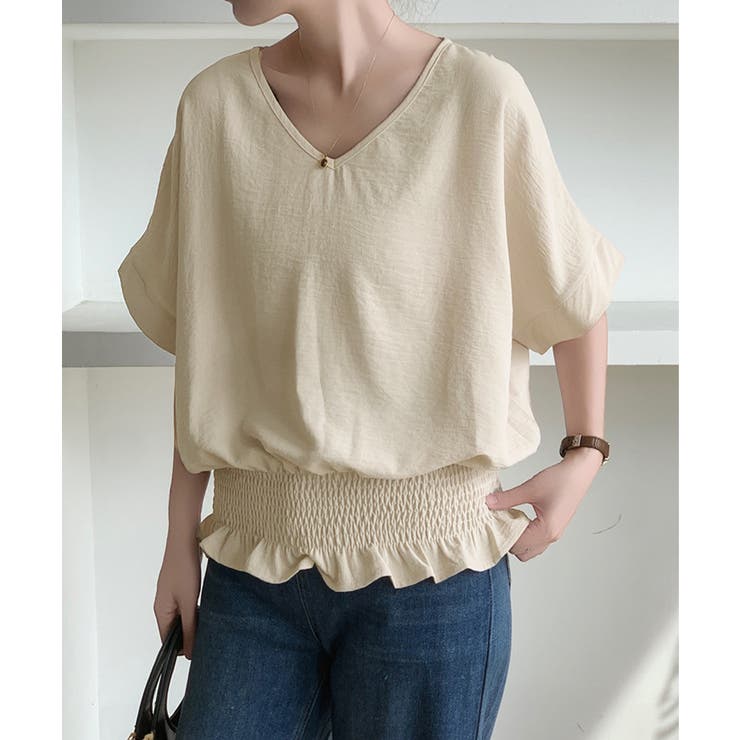 韓国風綺麗め裾フリルブラウス フレンチスリーブトップスレディース ウエストマーク… | SUNSHINE CLOSET | 詳細画像19 