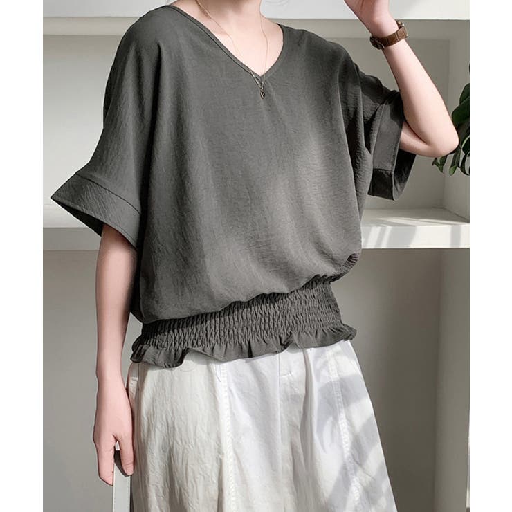 韓国風綺麗め裾フリルブラウス フレンチスリーブトップスレディース ウエストマーク… | SUNSHINE CLOSET | 詳細画像2 