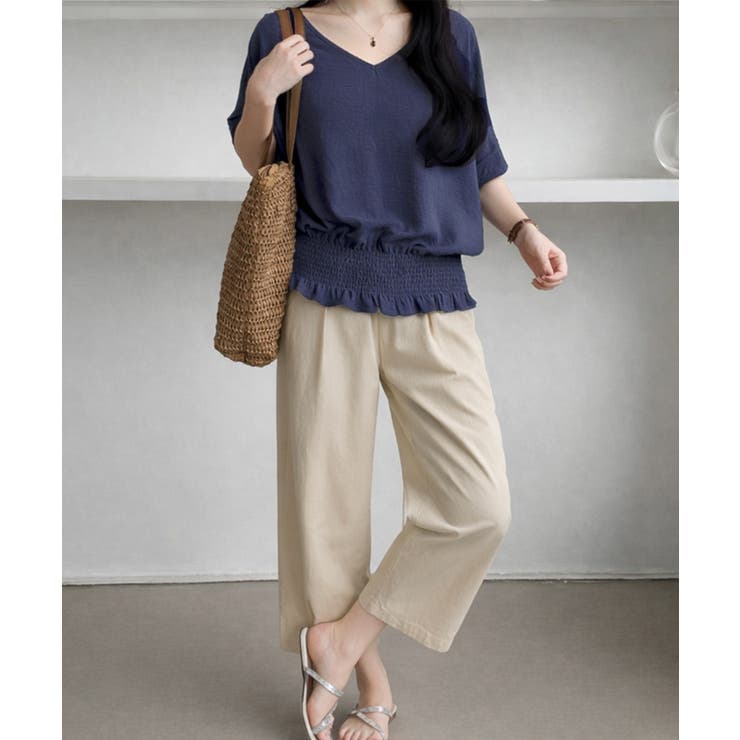 韓国風綺麗め裾フリルブラウス フレンチスリーブトップスレディース ウエストマーク… | SUNSHINE CLOSET | 詳細画像25 