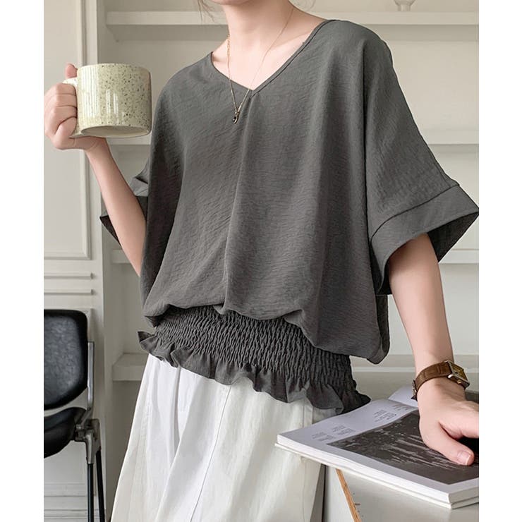 韓国風綺麗め裾フリルブラウス フレンチスリーブトップスレディース ウエストマーク… | SUNSHINE CLOSET | 詳細画像3 