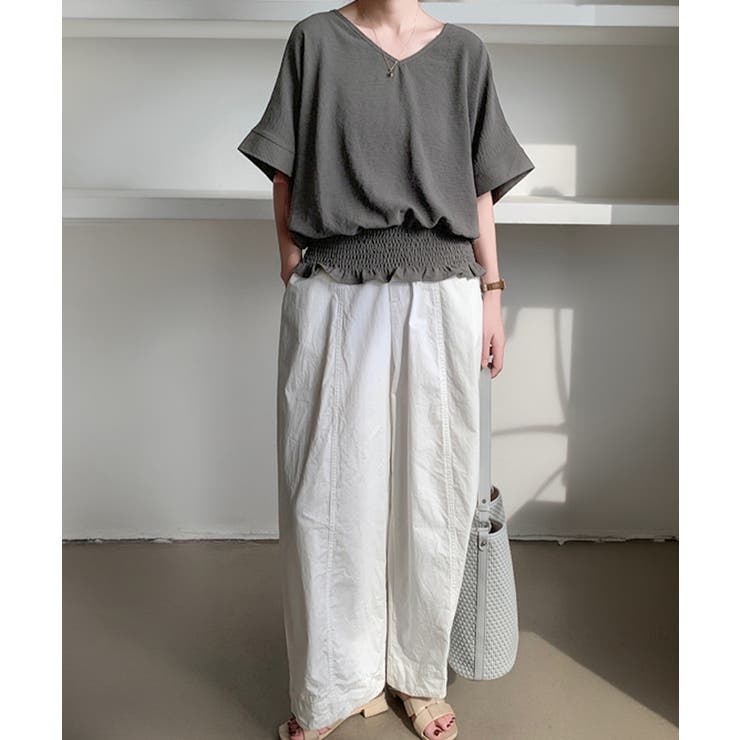 韓国風綺麗め裾フリルブラウス フレンチスリーブトップスレディース ウエストマーク… | SUNSHINE CLOSET | 詳細画像5 