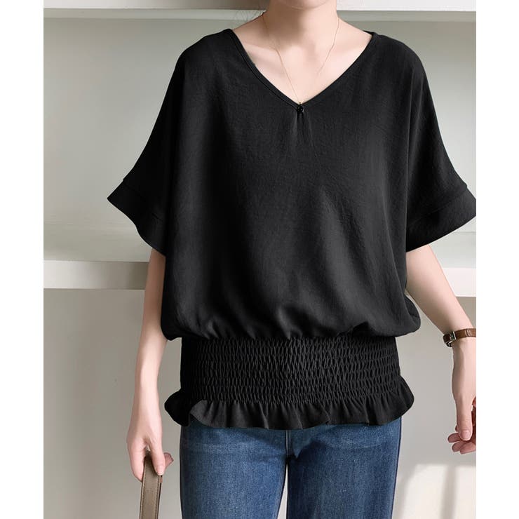 韓国風綺麗め裾フリルブラウス フレンチスリーブトップスレディース ウエストマーク… | SUNSHINE CLOSET | 詳細画像7 