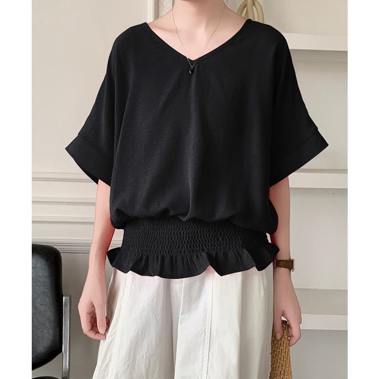 韓国風綺麗め裾フリルブラウス フレンチスリーブトップスレディース ウエストマーク… | SUNSHINE CLOSET | 詳細画像9 