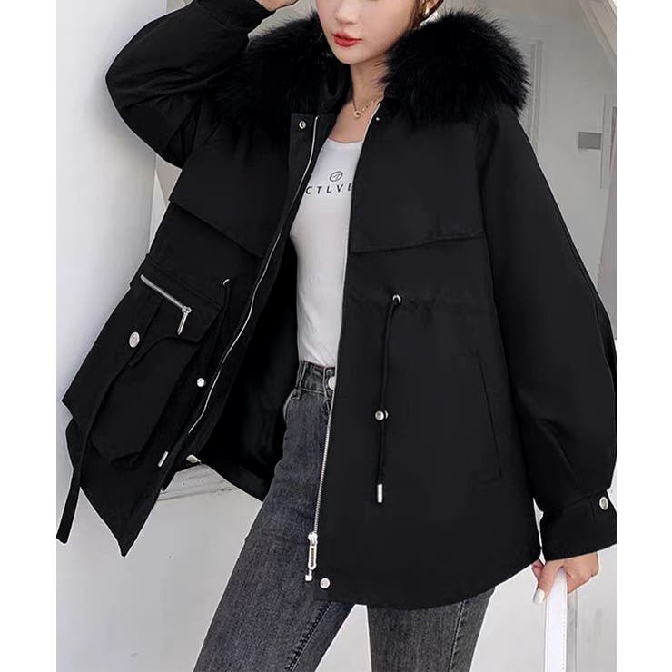 ウエストマーク中綿入りショートコート ボリュームファー襟 韓国風モッズジャケット… | SUNSHINE CLOSET | 詳細画像11 
