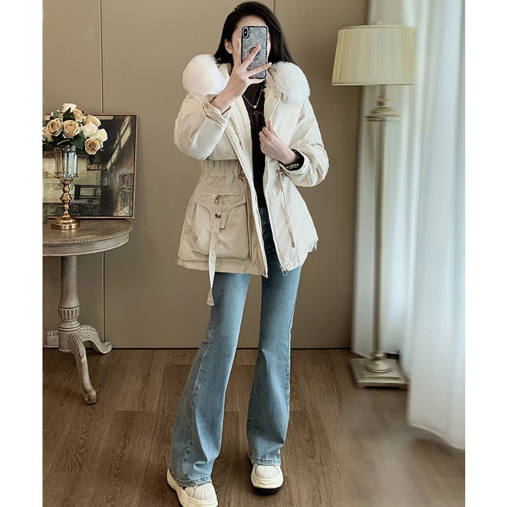 ウエストマーク中綿入りショートコート ボリュームファー襟 韓国風モッズジャケット… | SUNSHINE CLOSET | 詳細画像18 