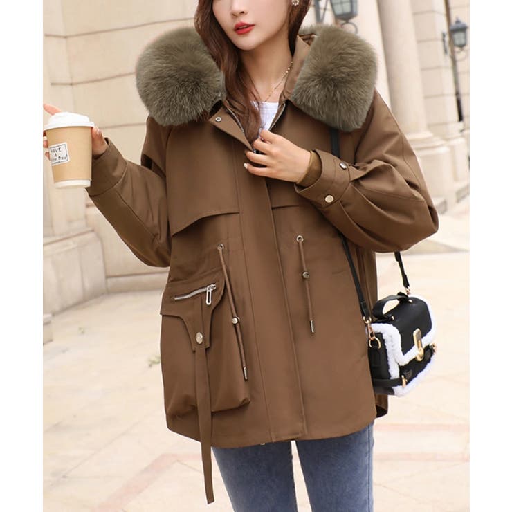 ウエストマーク中綿入りショートコート ボリュームファー襟 韓国風モッズジャケット… | SUNSHINE CLOSET | 詳細画像19 