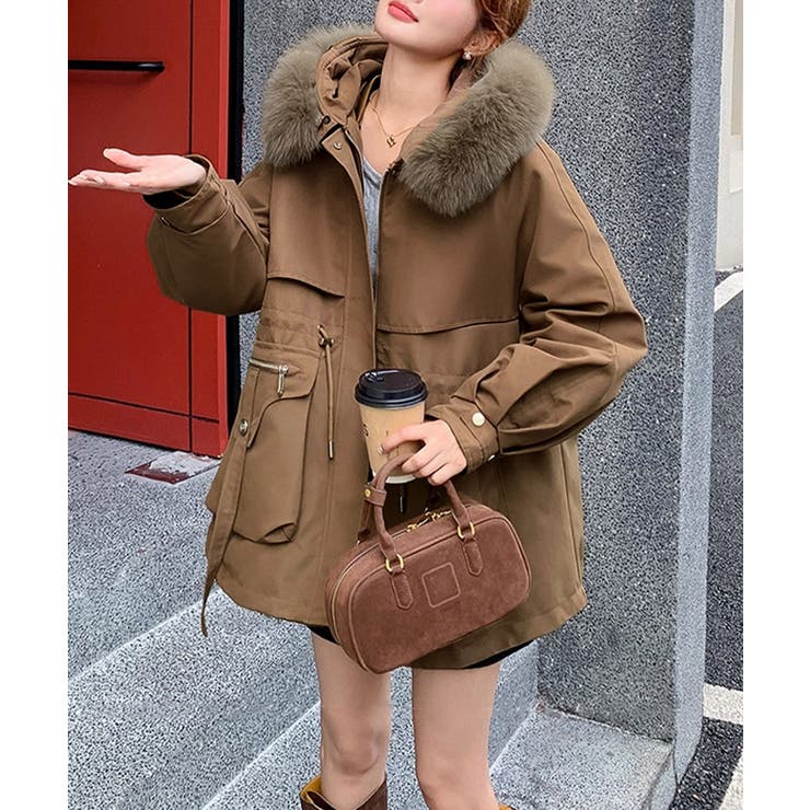 ウエストマーク中綿入りショートコート ボリュームファー襟 韓国風モッズジャケット… | SUNSHINE CLOSET | 詳細画像20 