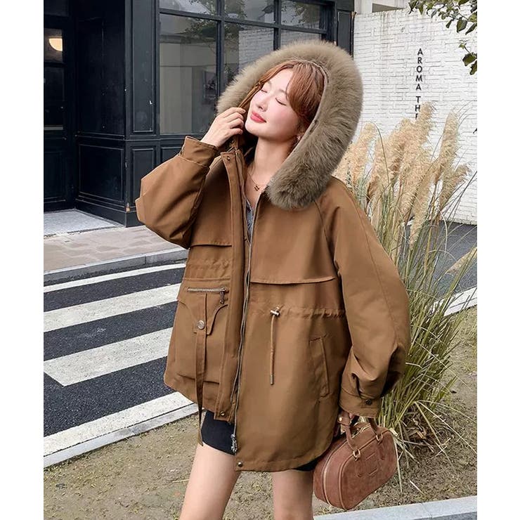 ウエストマーク中綿入りショートコート ボリュームファー襟 韓国風モッズジャケット… | SUNSHINE CLOSET | 詳細画像21 
