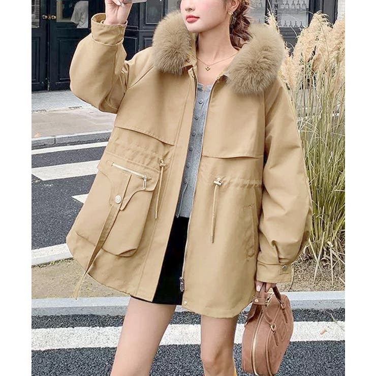ウエストマーク中綿入りショートコート ボリュームファー襟 韓国風モッズジャケット… | SUNSHINE CLOSET | 詳細画像6 