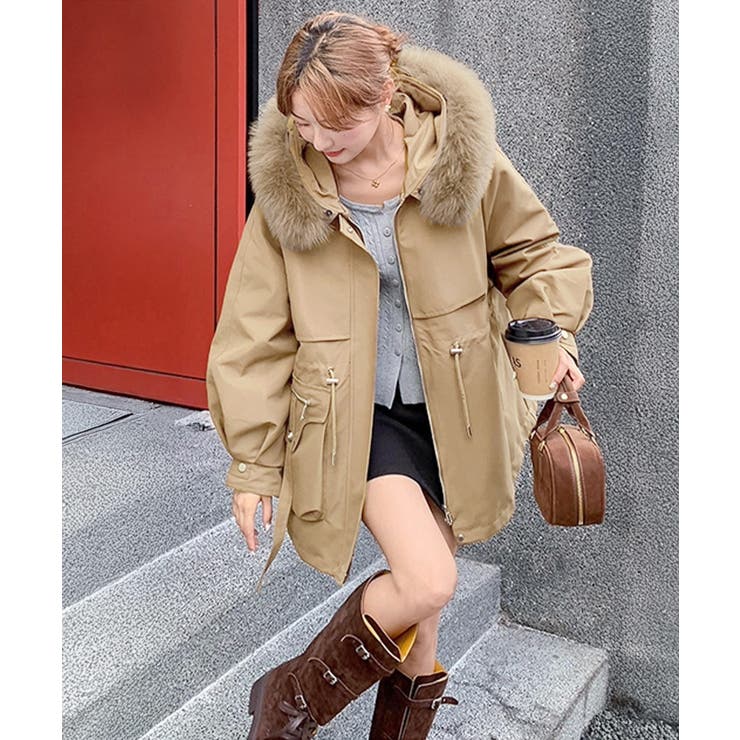 ウエストマーク中綿入りショートコート ボリュームファー襟 韓国風モッズジャケット… | SUNSHINE CLOSET | 詳細画像8 