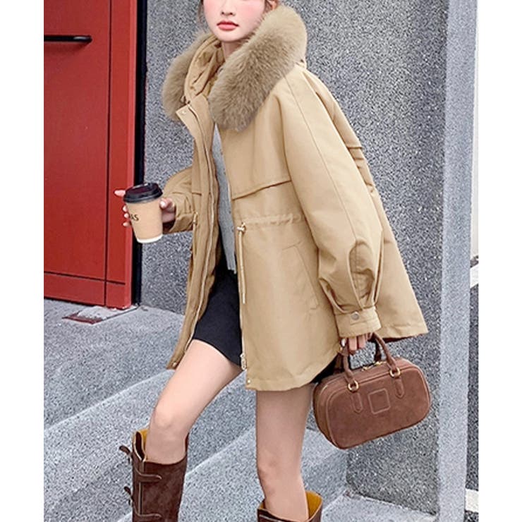 ウエストマーク中綿入りショートコート ボリュームファー襟 韓国風モッズジャケット… | SUNSHINE CLOSET | 詳細画像9 