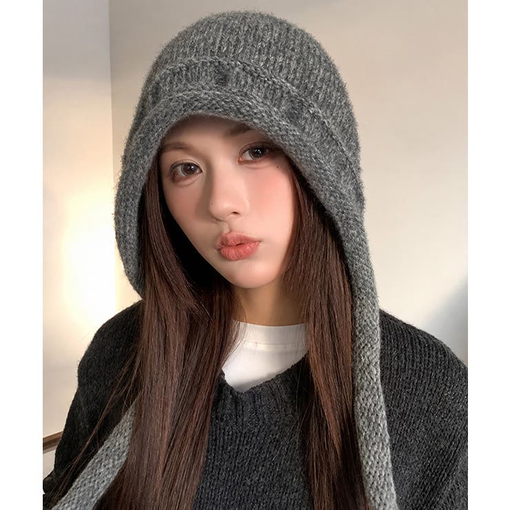 暖かいニットフライトキャップ 紐付き帽子 柔らかニットハット防寒大人カジュアルガ… | SUNSHINE CLOSET | 詳細画像2 
