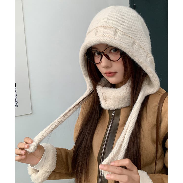 暖かいニットフライトキャップ 紐付き帽子 柔らかニットハット防寒大人カジュアルガ… | SUNSHINE CLOSET | 詳細画像9 